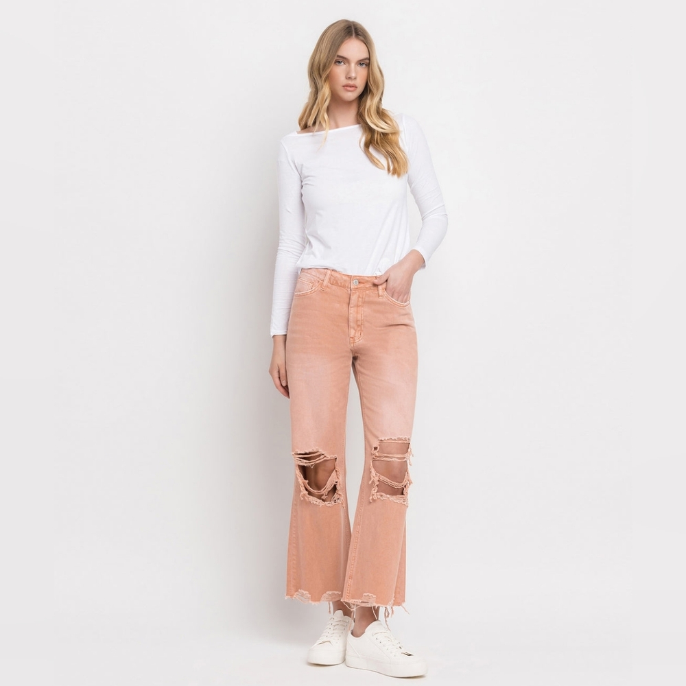 VERVET Brandied Melon Super HighRise 90s Vintage Crop Flare Jeans Sz 31‎ NEW!